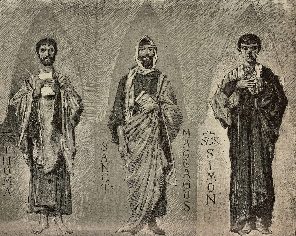Santi Tommaso, Matteo e Simone - cartoni per mosaico nella cattedrale di Amalfi, Italia, incisione da L'Illustrazione Italiana